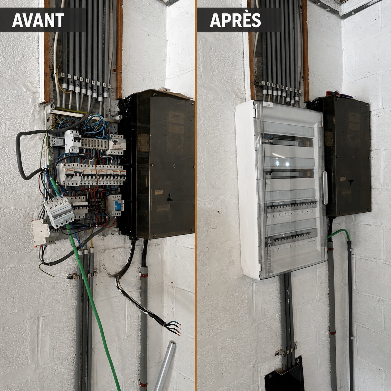 Avant et après la remise en conformité d'un tableau électrique par Neovolts